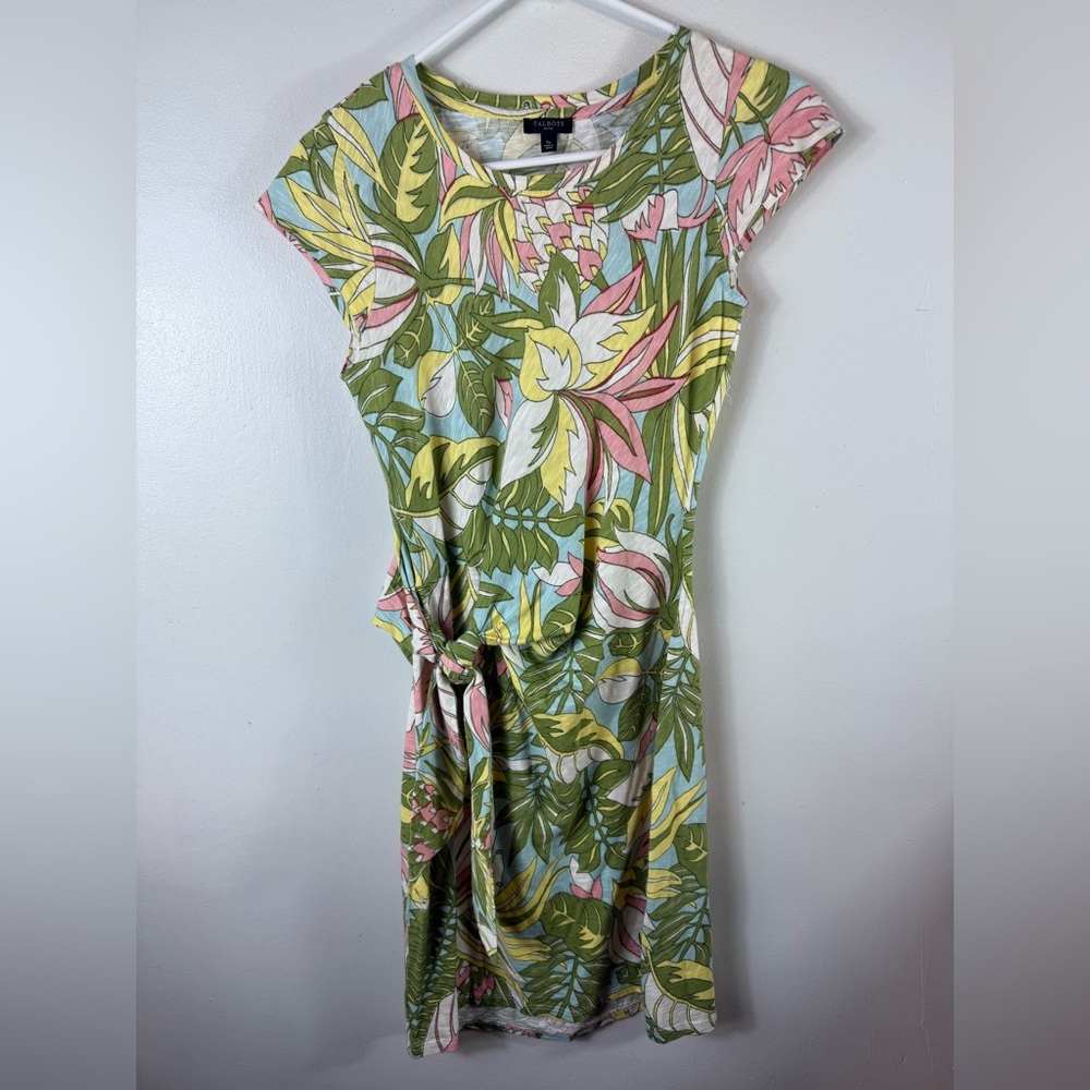 Talbots Dress Mini Faux Wrap Tropical Cap Sleeve 100% Cotton Small‎ Petite SP